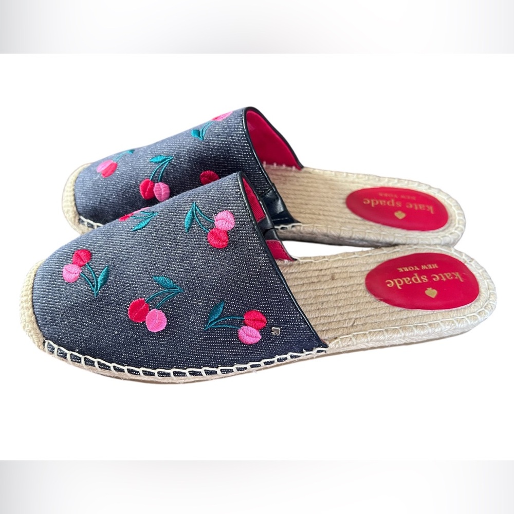 Kate Spade Rosie 2 Cherry Flat Mules Embroidered Espadrilles Women's Size 9.5 - Picture 11 of 12